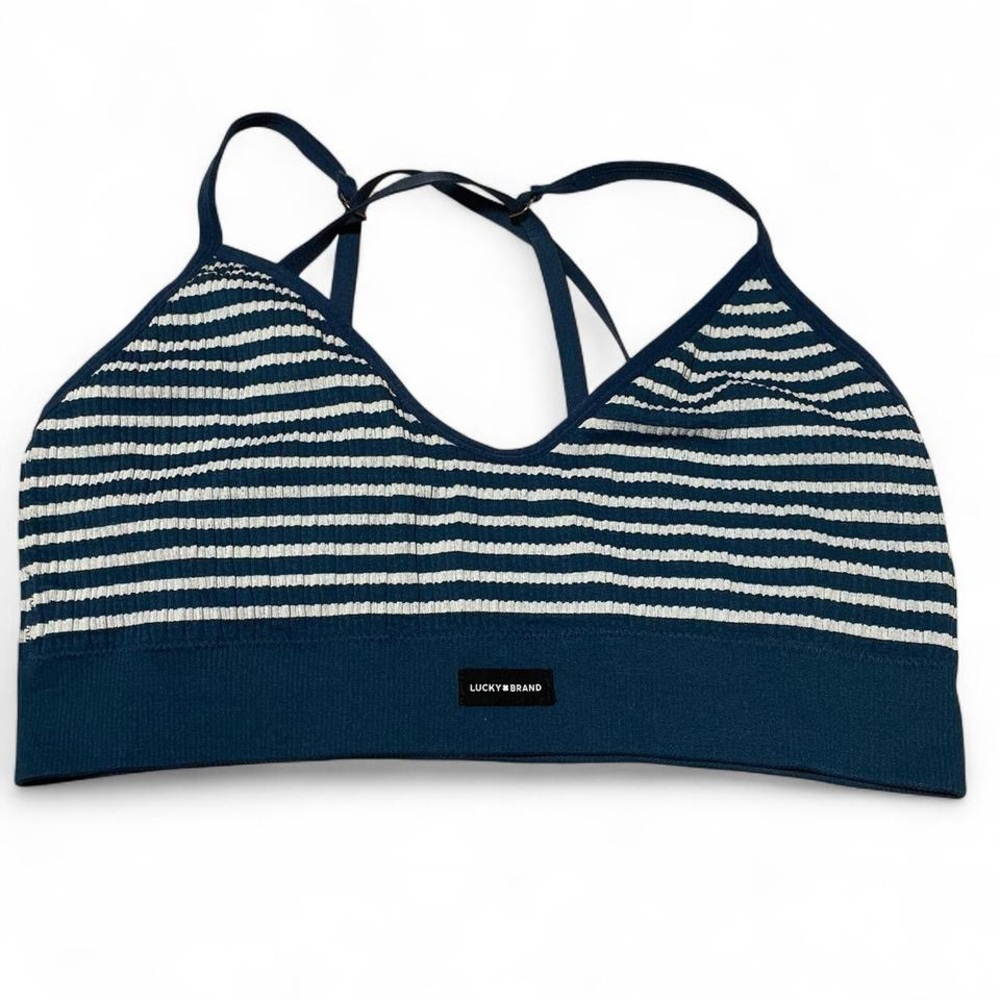 Lucky Brand Navy and White Striped Bikini Top